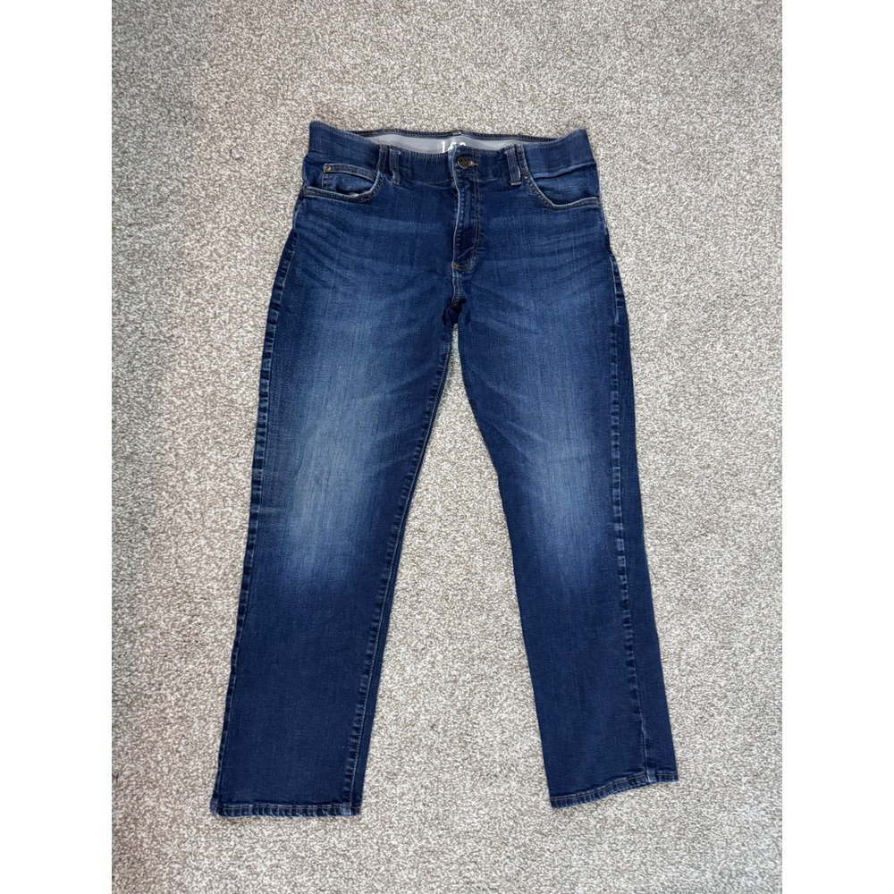 Lee Mens Straight Taper Jeans Dark Wash Blue Denim 34x30
